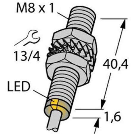 10 to 30 VDC, 8 MM Dia Barrel, Turck Inc. S4602043 Inductive Sensor, 2 MM Sensing Distance, NO/PNP Output