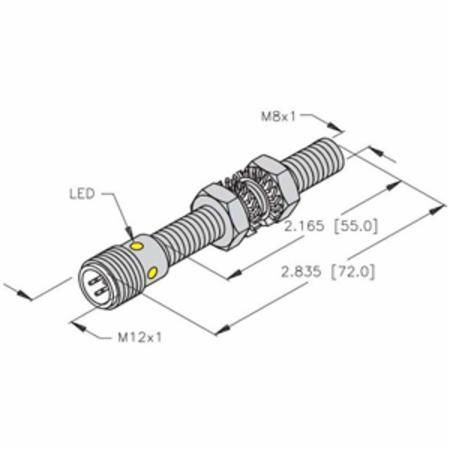 10 to 30 VDC, 8 MM Dia Barrel, Turck Inc. S4602500 Inductive Sensor, 2 MM Sensing Distance, NO/PNP Output