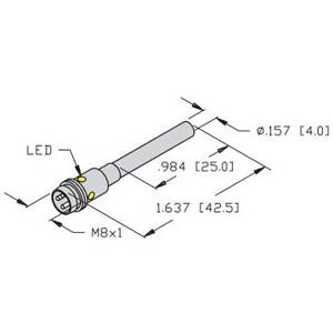 10 to 30 VDC, 4 MM Dia Barrel, Turck Inc. S4608440 Inductive Sensor, 1 MM Sensing Distance, NO/PNP Output
