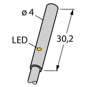 10 to 30 VDC, 4 MM Dia Barrel, Turck Inc. S4608493-1 Inductive Sensor, 1 MM Sensing Distance, NO/PNP Output