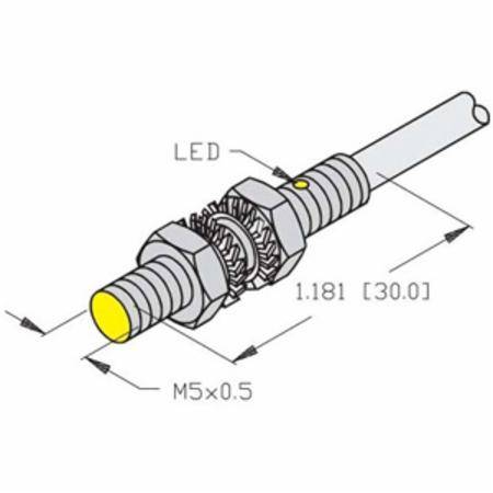 10 to 30 VDC, 5 MM Dia Barrel, Turck Inc. S4609740 Inductive Sensor, 1 MM Sensing Distance, NO/PNP Output