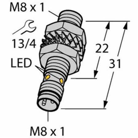 10 to 30 VDC, 8 MM Dia Barrel, Turck Inc. S4669450 Inductive Sensor, 2 MM Sensing Distance, NO/PNP Output