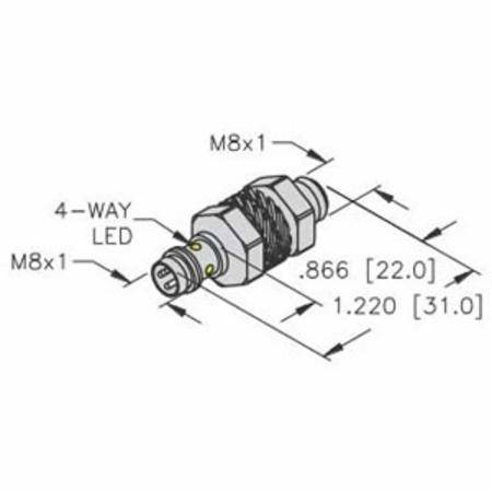 10 to 30 VDC, 8 MM Dia Barrel, Turck Inc. S4669550 Inductive Sensor, 2 MM Sensing Distance, NO/NPN Output
