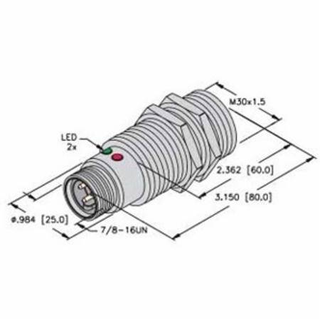 20 to 250 VAC, 30 MM Dia Barrel, Turck Inc. T4372200 Inductive Sensor, 10 MM Sensing Distance, NO Output
