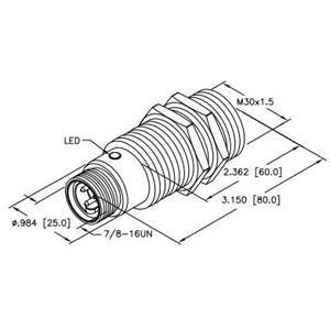 20 to 250 VAC, 30 MM Dia Barrel, Turck Inc. T4373300 Inductive Sensor, 10 MM Sensing Distance, NC Output