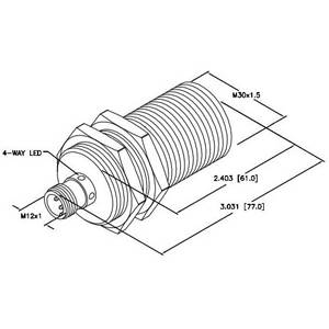 10 to 30 VDC, 30 MM Dia Barrel, Turck Inc. T4618690 Inductive Sensor, 15 MM Sensing Distance, NO/NPN Output