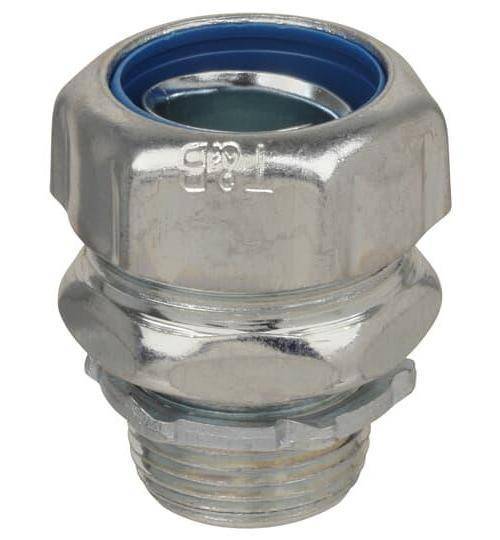 T&B® 5234-TB Non-Insulated Straight Conduit Connector, 1 in Trade, Steel, Chromate Coated/Electro-Zinc Plated