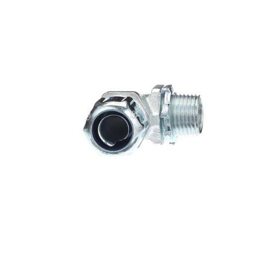 T&B® 5251 Non-Insulated Conduit Connector, 3/8 in Trade, 90 deg, Malleable Iron, Chromate Coated/Electro-Zinc Plated