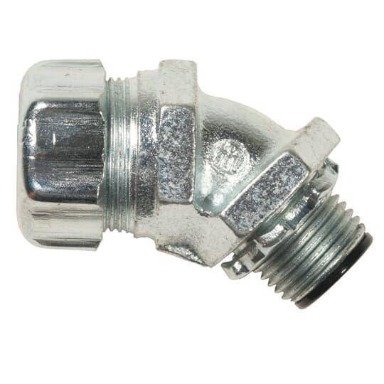 T&B® 5344-HT High Temperature Insulated Conduit Connector, 1 in Trade, 45 deg, Malleable Iron, Clear Chromate Coated/Zinc Plated