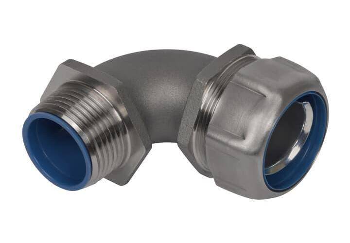 T&B® Industrial Fitting Safe Edge® 5352SST6 5300SST6 Insulated NPT Thread Standard Conduit Connector With Dura Plate Ground Cone, 1/2 in Trade, 90 deg, 316 Stainless Steel