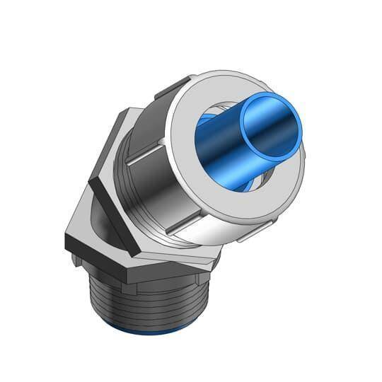 T&B® Plastic Bullet® LT4100M Flexible Conduit Connector With Nylon Insert, 1 in Trade, 45 deg, Steel