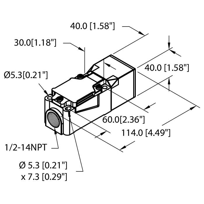 Turck 13410 Embeddable Rectangular Shielded Inductive Sensor, 2-Wire AC/DC Output, 1NO-1NC Contact, 20 to 250 VAC/10 to 300 VDC