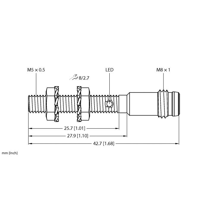 Turck 4608740 Shielded Inductive Sensor, 3-Wire DC NPN Output, NO Contact, 10 to 30 VDC