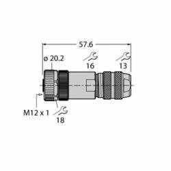 Turck eurofast® CMB 8181-0 Straight Female Field Wireable Connector, 60 VAC, 2 A, 6 to 8 mm