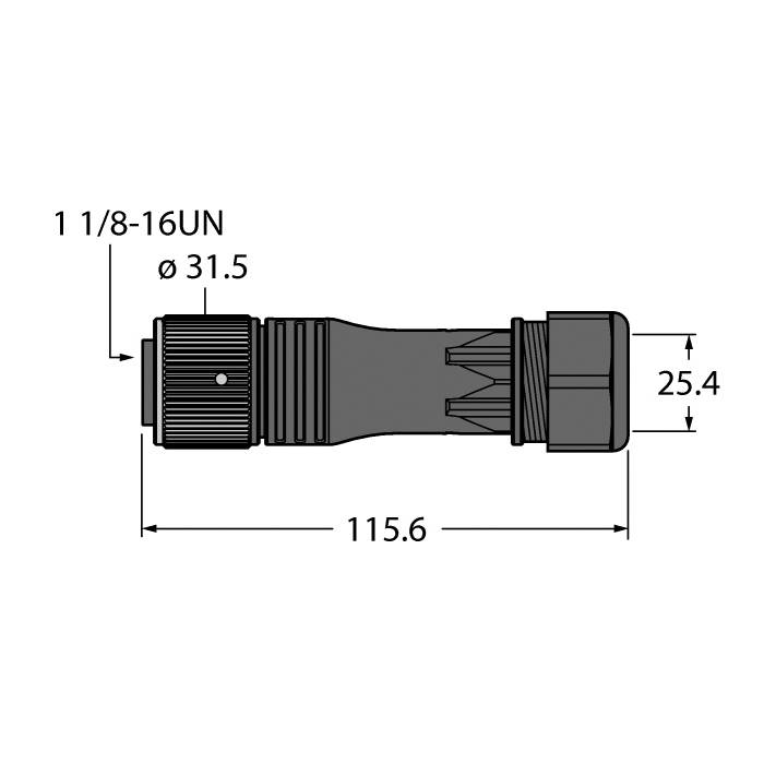 Turck B 71101-0/21 Straight Female Round Connector, 600 VDC, 7 A, 18 to 14 AWG, 115.6 mm L