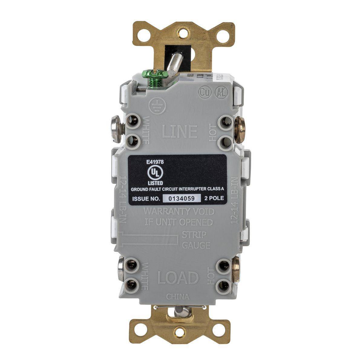 WIRING DEVICE-KELLEMS GFR83W Heavy Duty GFCI Receptacle, 125 VAC, 20 A, 2 Poles, 3 Wires, White
