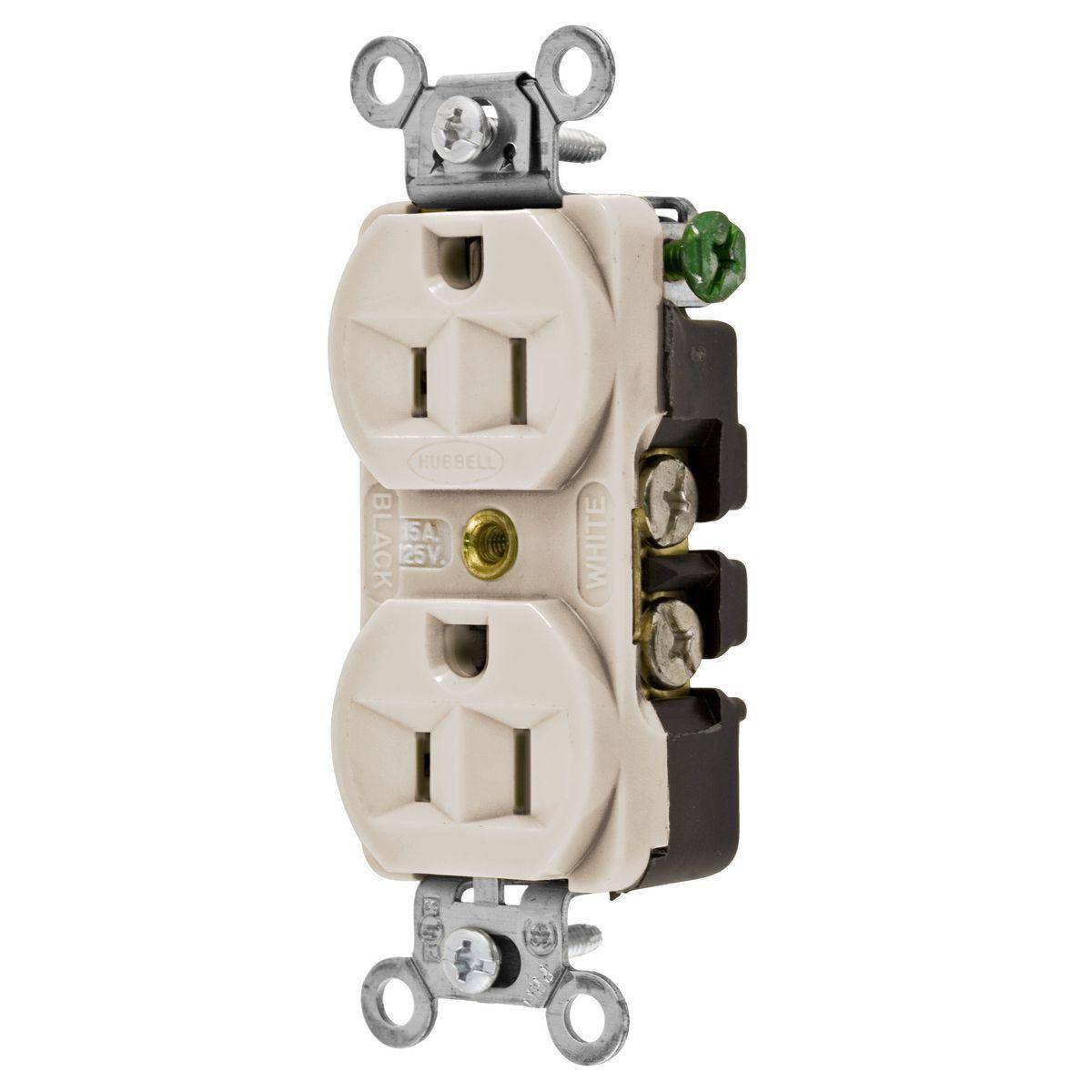 EATON Arrow Hart® 5262LA 5262 Duplex Grounding Standard Straight Blade Receptacle, 125 VAC, 15 A, 2 Poles, 3 Wires, Light Almond