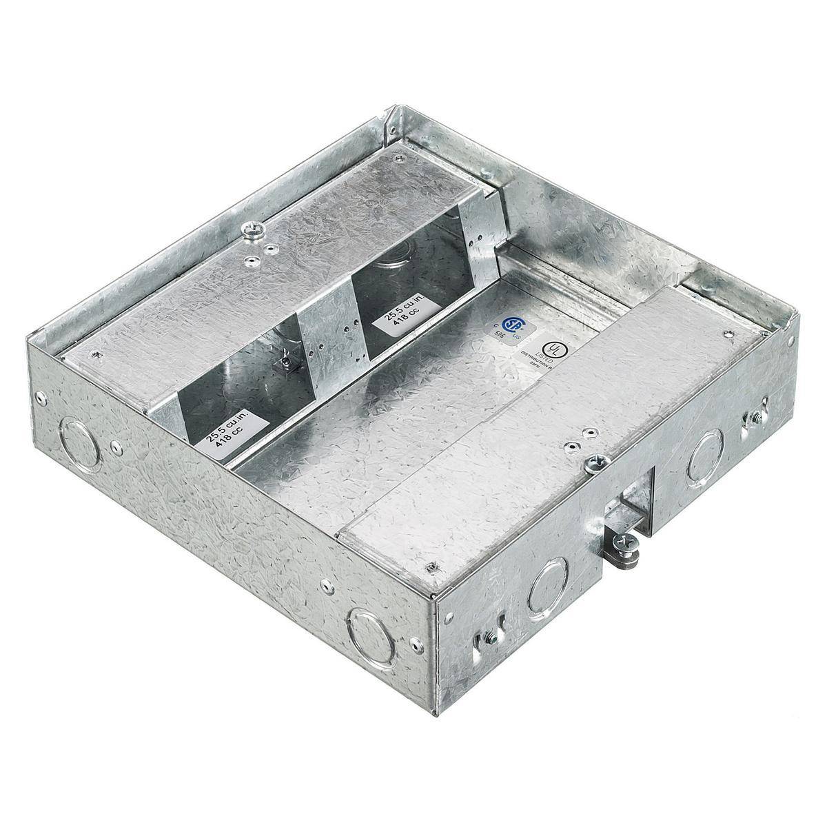 Wiring Device-Kellems AFB401313136A Pre-Wired Raised Shallow Access Floor Box With Cover, Stamped Steel, 25.5 cu-in Capacity, 4 Gangs, 10 in L x 10 in W x 2.63 in H
