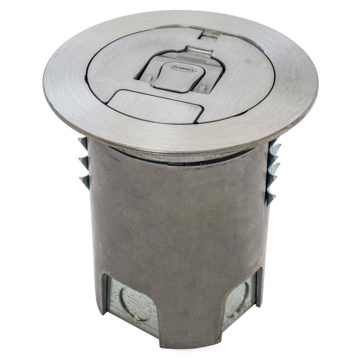 Wiring Device-Kellems SystemOne AFBS1R4ALU Raised Access Standard Floor Box With Brushed Aluminum Cover, Composite, 5 Knockouts, 5.65 in H