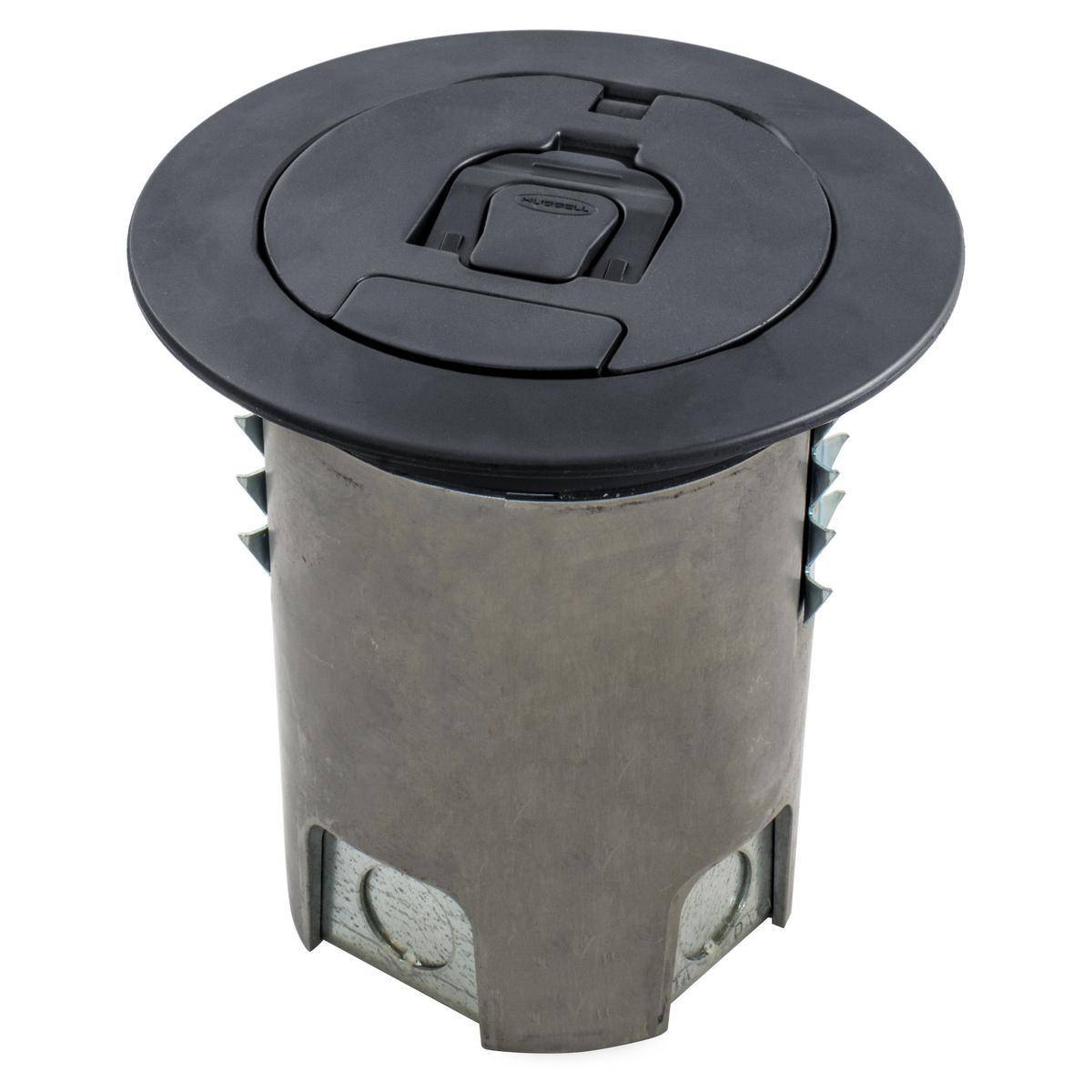 Wiring Device-Kellems SystemOne AFBS1R4BLK Raised Access Standard Floor Box With Black Powder Coated Cover, Composite, 5 Knockouts, 5.65 in H