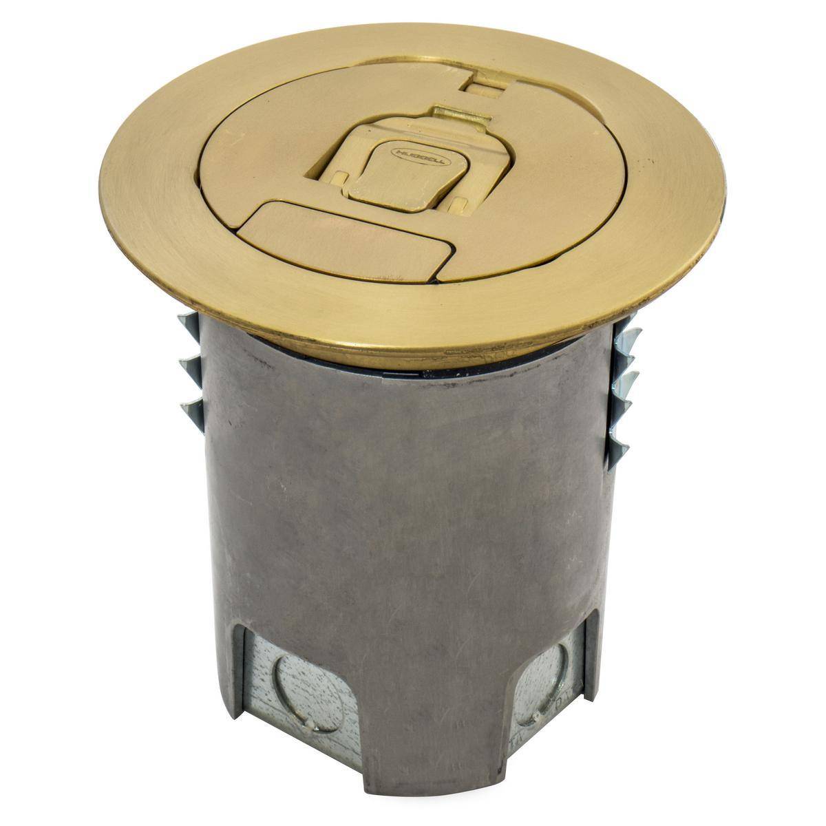 Wiring Device-Kellems SystemOne AFBS1R4BRS Floor Box With Plated Brushed Brass Coated Cover, Composite, 5 Knockouts, 5.65 in H
