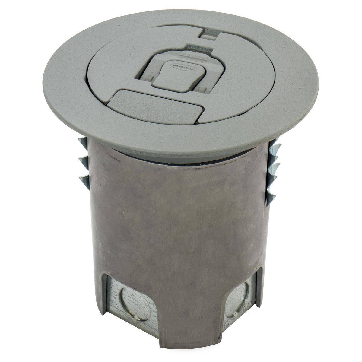 Wiring Device-Kellems SystemOne AFBS1R4GRY Floor Box With Gray Powder Coated Cover, Composite, 5 Knockouts, 5.65 in H