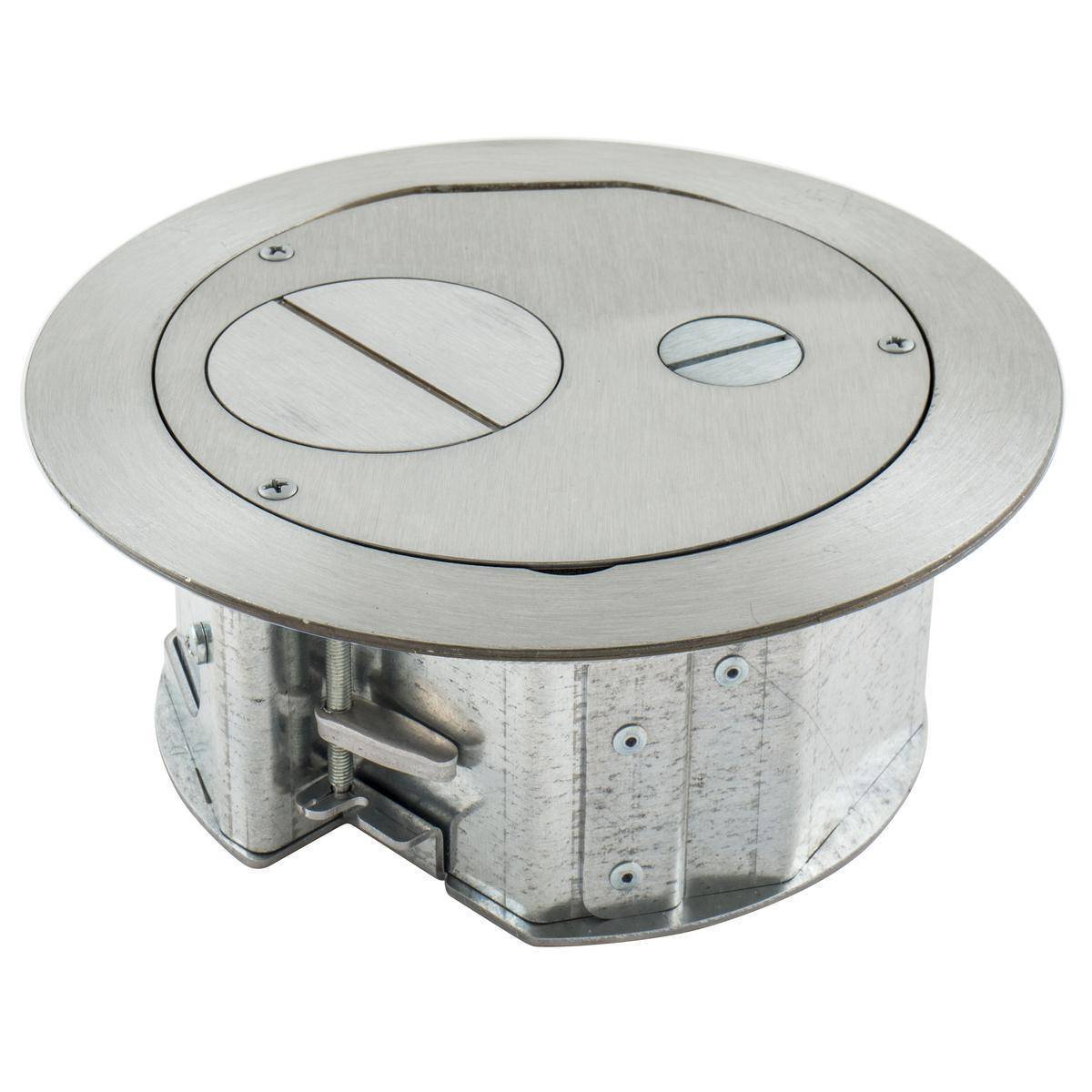 Wiring Device-Kellems SystemOne AFBS1R6FFALU Furniture Feed Floor Box With Brushed Aluminum Cover, Composite, 4 Knockouts, 3.08 in H