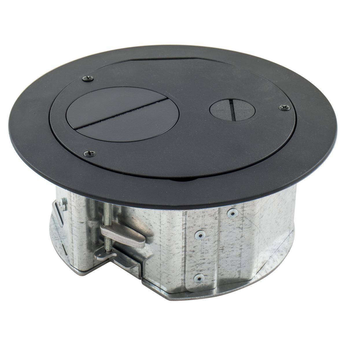Wiring Device-Kellems SystemOne AFBS1R6FFBLK Furniture Feed Floor Box With Black Powder Coated Cover, Composite, 4 Knockouts, 3.08 in H