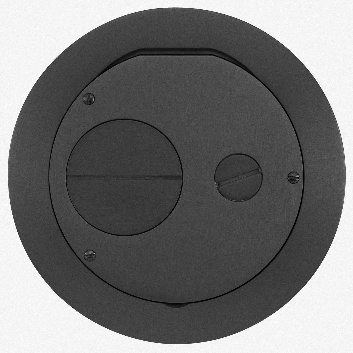 Wiring Device-Kellems SystemOne AFBS1R6FFCVRBLK Fabricated Furniture Feed Floor Box Cover With 2 in and 3/4 in Conduit Hub, 6 in Dia, 7-1/2 in L x 7-1/2 in W, Cast Aluminum