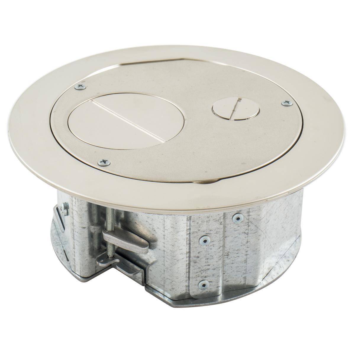 Wiring Device-Kellems SystemOne AFBS1R6FFNKL Furniture Feed Floor Box With Plated Satin Nickel Coated Cover, Composite, 4 Knockouts, 3.08 in H