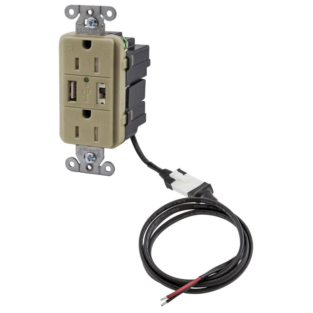 Wiring Device-Kellems iSTATION™ AVPS152I Decorator Duplex Tamper-Resistant USB Charger Receptacle, 125 VAC, 15 A, Ivory