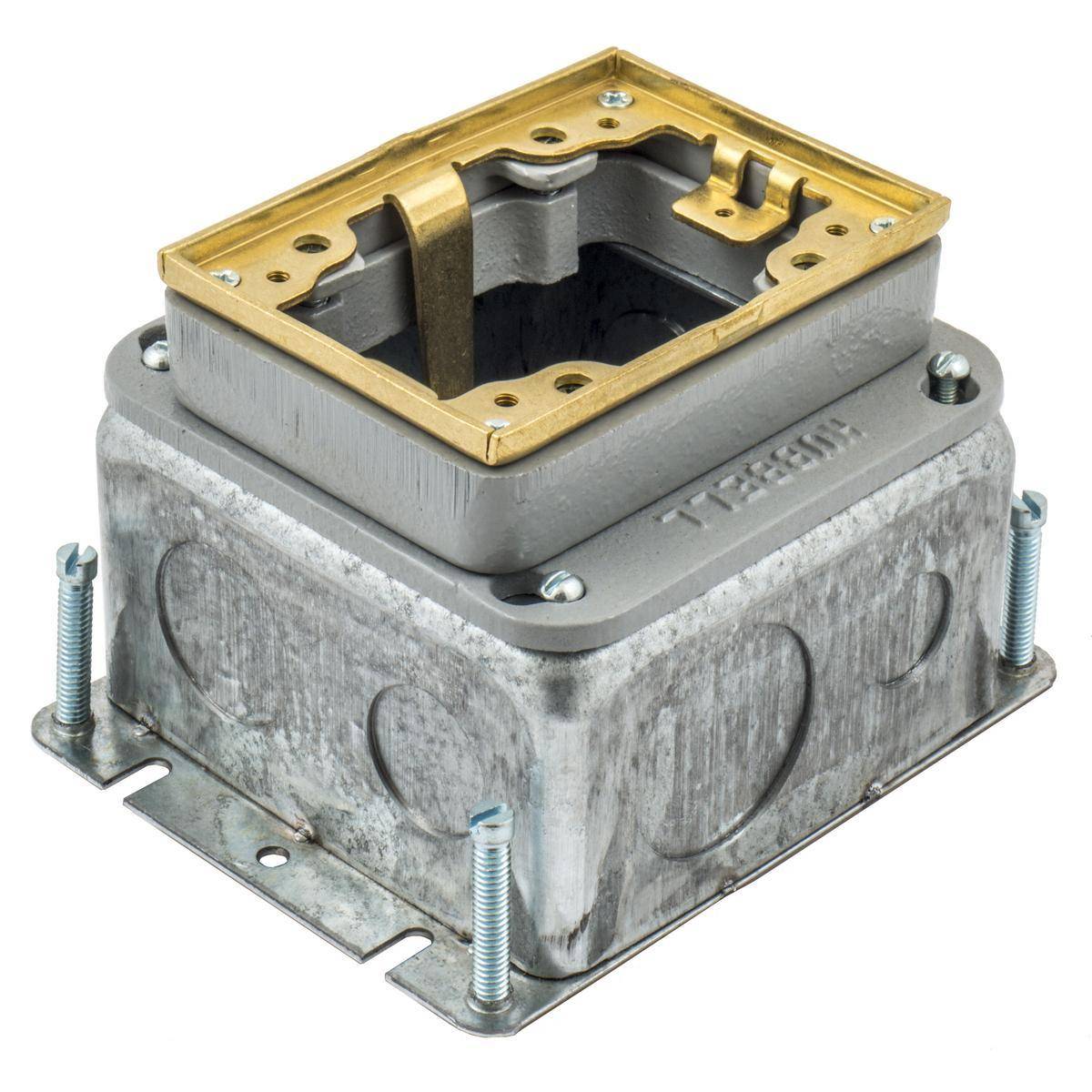 Wiring Device-Kellems B2427 Deep Fully Adjustable Floor Box, Stamped Steel, 54 cu-in Capacity, 1 Gangs, 1 Outlets, 9 Knockouts, 6 in L x 4.81 in W x 3.9 in H
