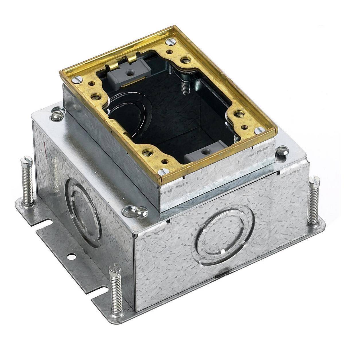 Wiring Device-Kellems B2431 Deep Fully Adjustable Standard Sized Floor Box, Stamped Steel, 60 cu-in Capacity, 1 Gangs, 1 Outlets, 4 Knockouts, 4.81 in L x 6 in W x 3.72 in H
