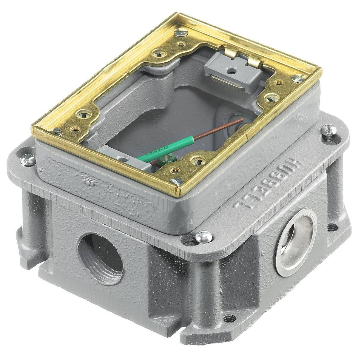 Wiring Device-Kellems B243641 B24 Deep Fully Adjustable Standard Sized Floor Box, Cast Iron, 33 cu-in Capacity, 2 Gangs, (4) Knockouts, 4.69 in L x 4.69 in W x 3.15 in H