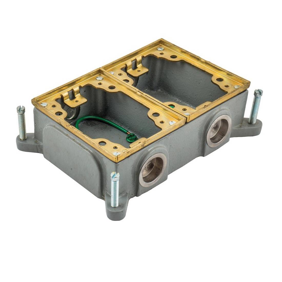 Wiring Device-Kellems B4214 Semi-Adjustable Shallow Concrete Floor Box, Cast Iron, 16 cu-in/Gang Capacity, 2 Gangs, 4 Knockouts, 5.46 in L x 4.19 in W x 2 in H