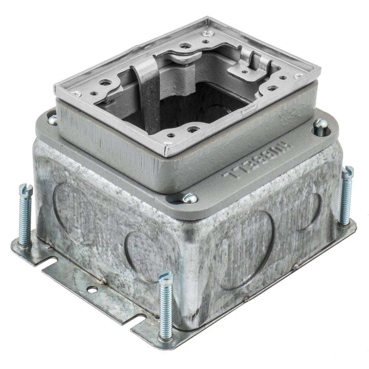 Wiring Device-Kellems BA2427 Deep Fully Adjustable Concrete Floor Box, Stamped Steel, 54 cu-in Capacity, 1 Gangs, 9 Knockouts, 6 in L x 4.81 in W x 3.9 in H