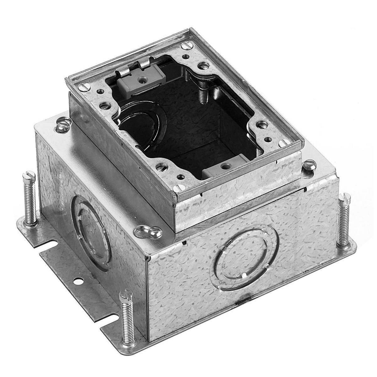 PREMISE WIRING SystemOne™ Scrubshield™ BA2431 Deep Fully Adjustable Floor Box, Stamped Steel, 60 cu-in Capacity, 1 Gangs, 4 Knockouts, 6 in L x 4.81 in W x 3.72 in H