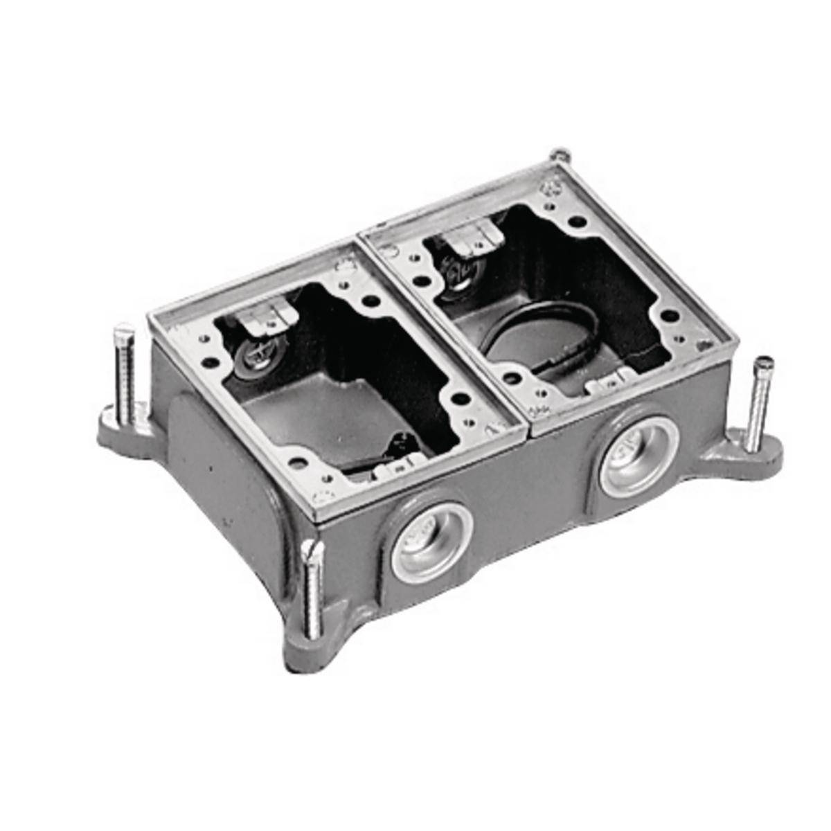 Wiring Device-Kellems BA4214 Semi-Adjustable Shallow Concrete Floor Box, Cast Iron, 16 cu-in/Gang Capacity, 2 Gangs, 4 Knockouts, 5.46 in L x 7.49 in W x 2 in H