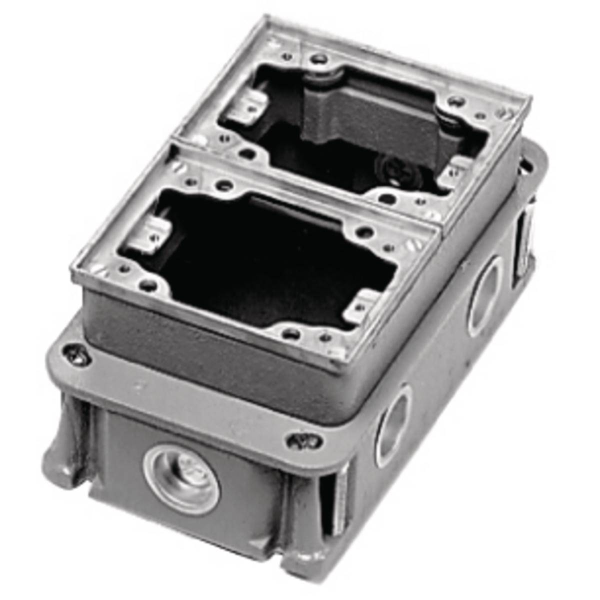 Wiring Device-Kellems BA423341 Deep Fully Adjustable Concrete Floor Box With Aluminum Flange, Cast Iron, 35.6 cu-in/Gang Capacity, 3 Gangs, 6 Knockouts, 4.84 in L x 8.06 in W x 3.38 in H