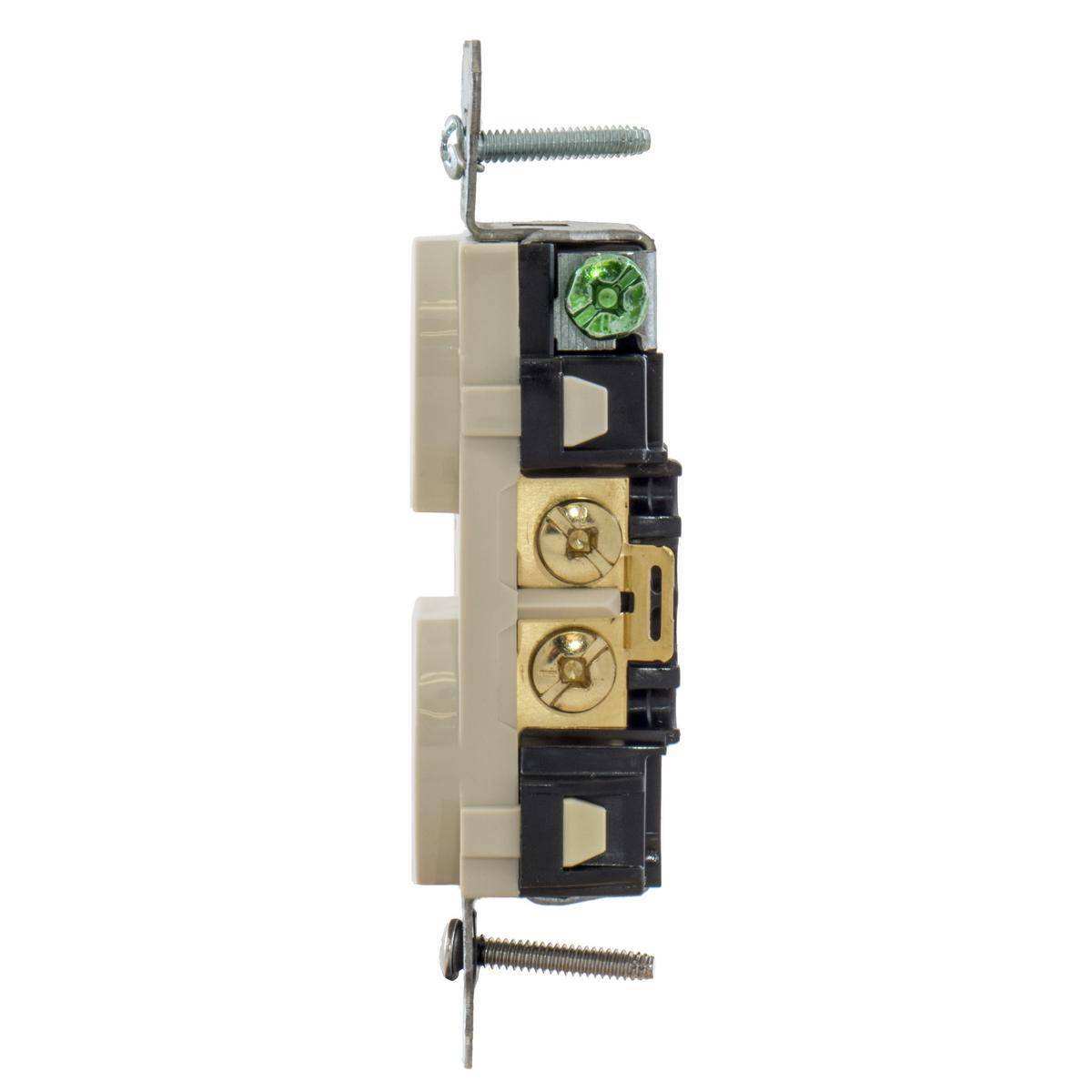 Eaton Wiring Devices Arrow Hart® Cooper Wiring Devices BR15LA Auto Grounding Duplex Straight Blade Receptacle, 125 VAC, 15 A, 2 Poles, 3 Wires, Light Almond
