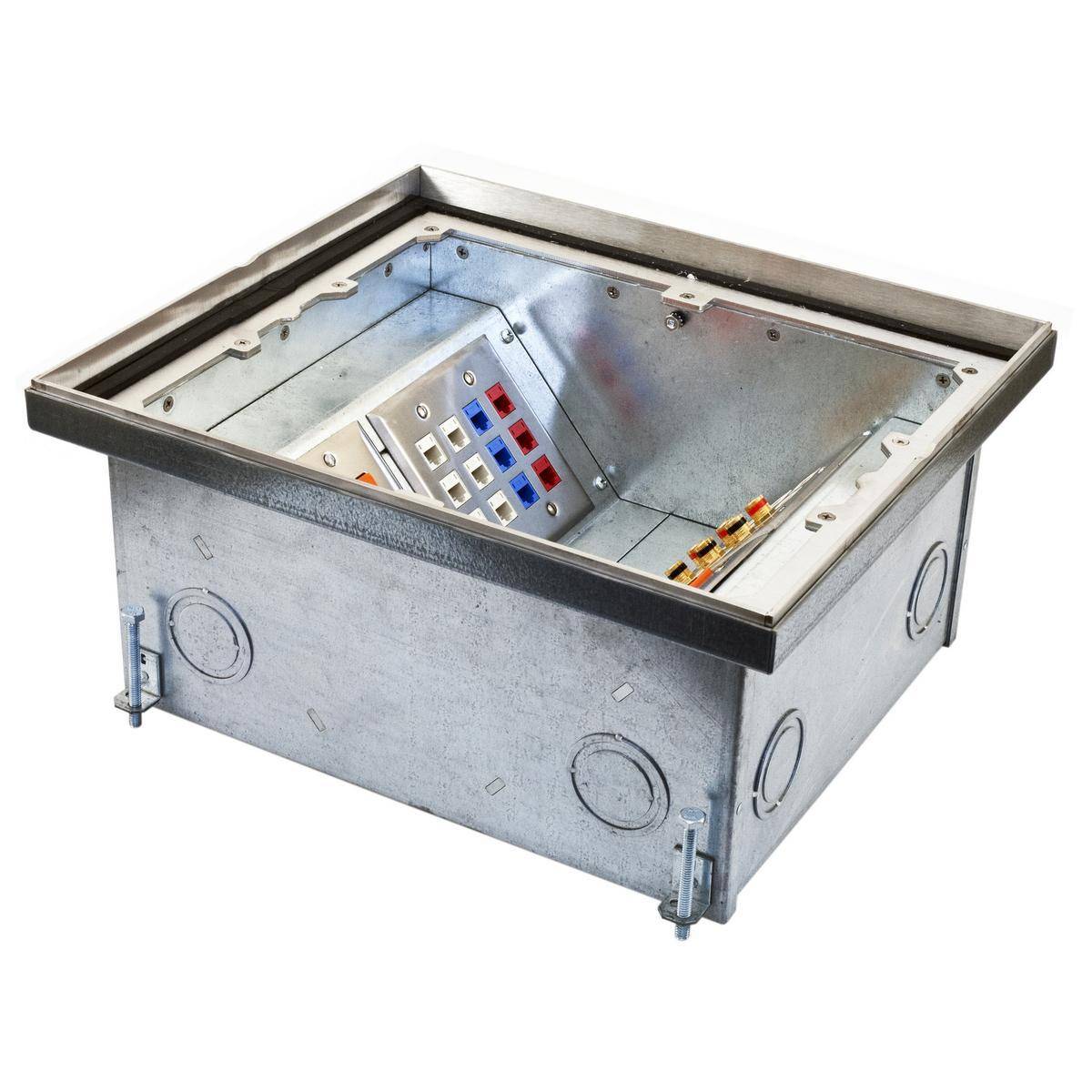 Wiring Device-Kellems ScrubShield® CFB8FC2 CFB Ballroom High Load Recessed Floor Box Cover, Stamped Steel, 8 Gangs, 12 Knockouts, 12.75 in L x 14.75 in W x 6.08 in H