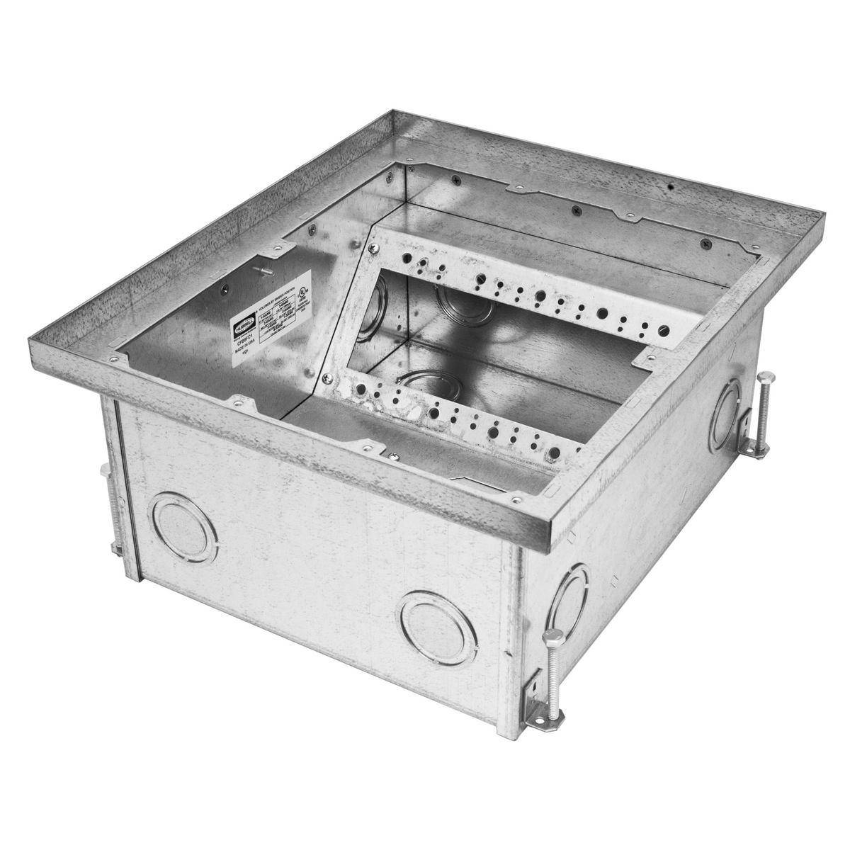 Wiring Device-Kellems CFB8FC1 Ballroom High Load Recessed Floor Box Cover, Steel, 8 Gangs, (12) Knockouts, 15 in L x 13 in W x 6.95 in D