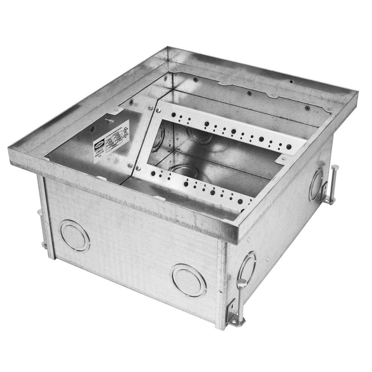 Wiring Device-Kellems ScrubShield® CFB8FC2 CFB Ballroom High Load Recessed Floor Box Cover, Stamped Steel, 8 Gangs, 12 Knockouts, 12.75 in L x 14.75 in W x 6.08 in H