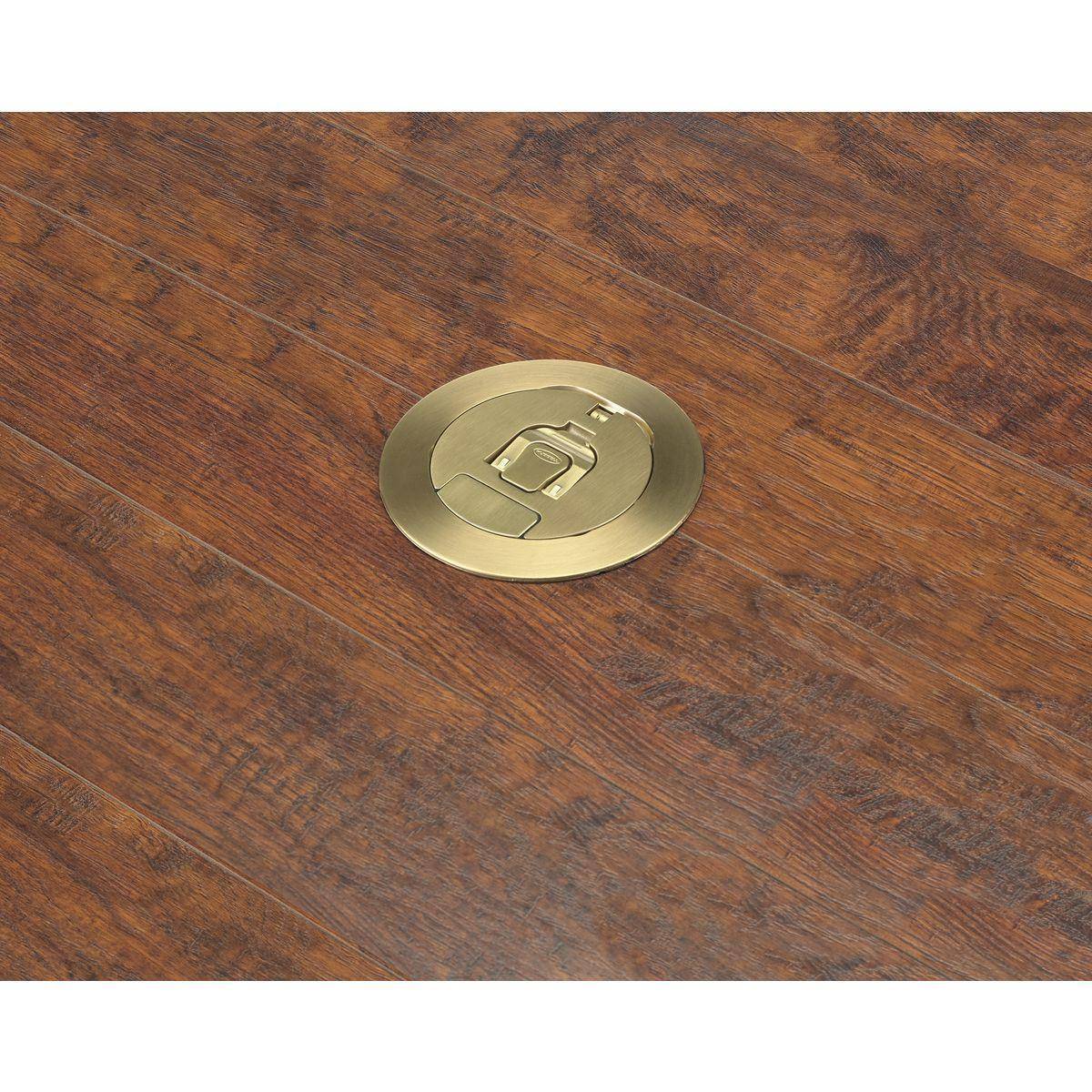 Wiring Device-Kellems SystemOne CFBS1R4CVRBRS Fully Adjustable Standard Floor Box Cover With Single Fold Under Cable Egress Door, 4 in Dia, 5-1/2 in L x 5-1/2 in W, Cast Aluminum