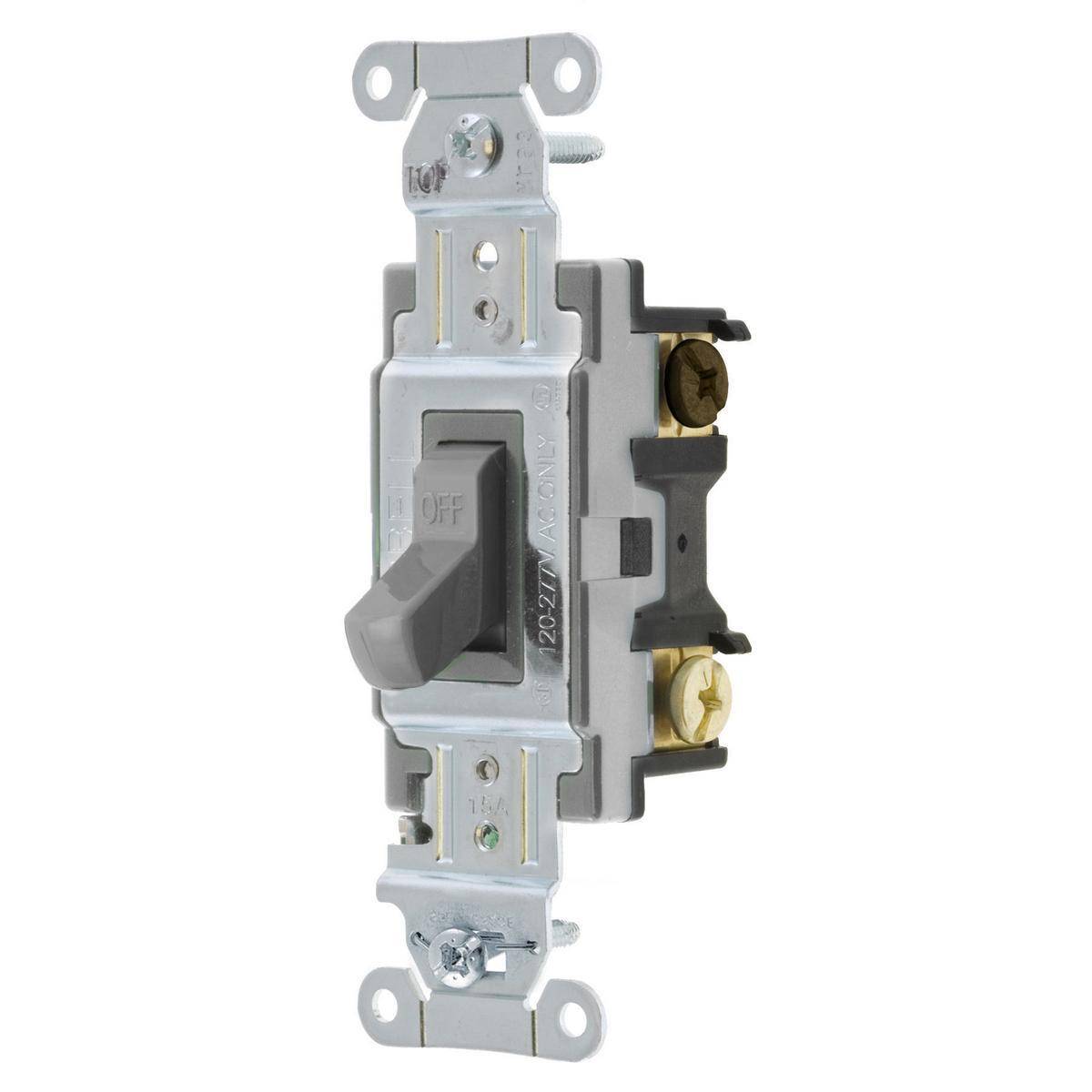 EATON Arrow Hart CS315GY 3-Way Heavy Duty Specification Grade AC Toggle Switch, 120/277 V, 15 A, 1/2 hp, 2 hp Power Rating