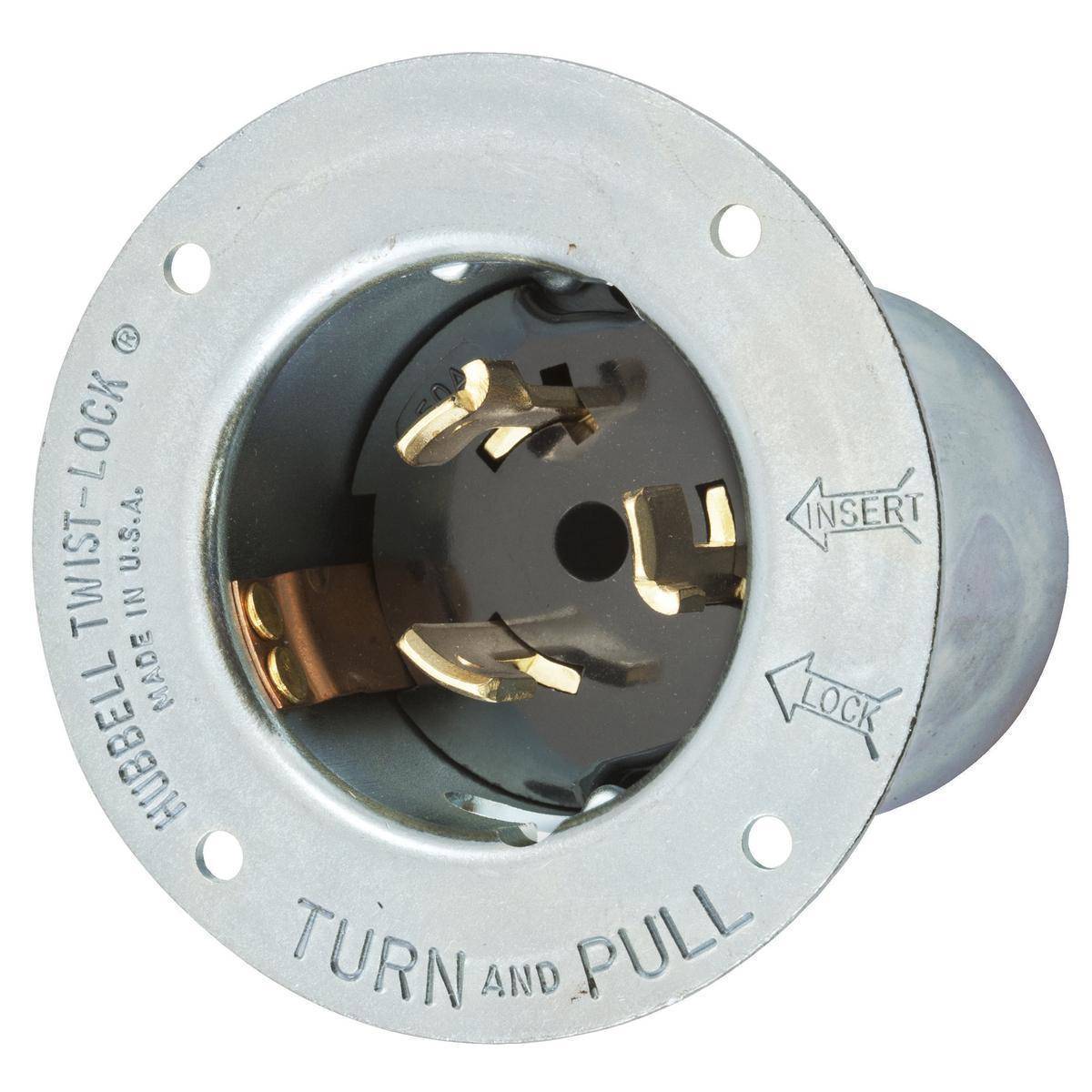 EATON Arrow Hart® Hart-Lock® CS8175 Flanged Inlet Locking Flanged Inlet, 480 V, 50 A, 3 Poles, 4 Wires, Steel