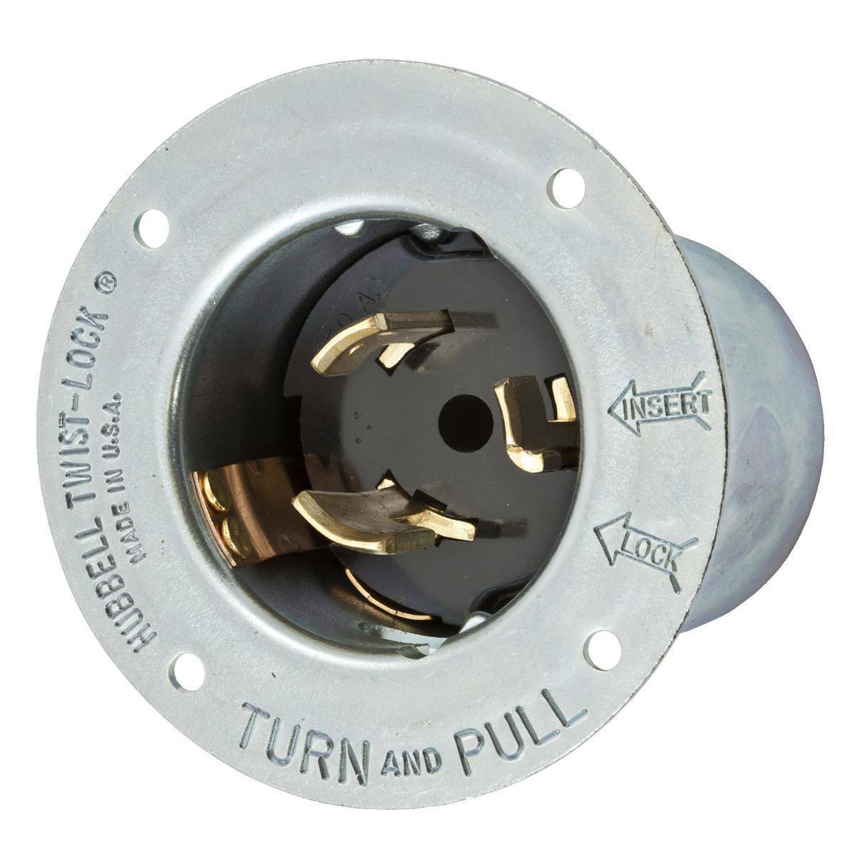 EATON Arrow Hart® Hart-Lock® CS8275 Locking Flanged Inlet, 250 VAC, 50 A, 2 Poles, 3 Wires, Steel