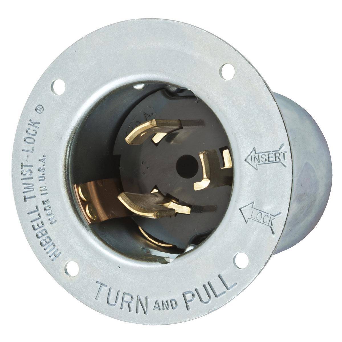 EATON CS8475 3-Pole 4-Wire 3-Phase Standard Locking Flanged Inlet, 480 V, 50 A, 3 Poles, 4 Wires