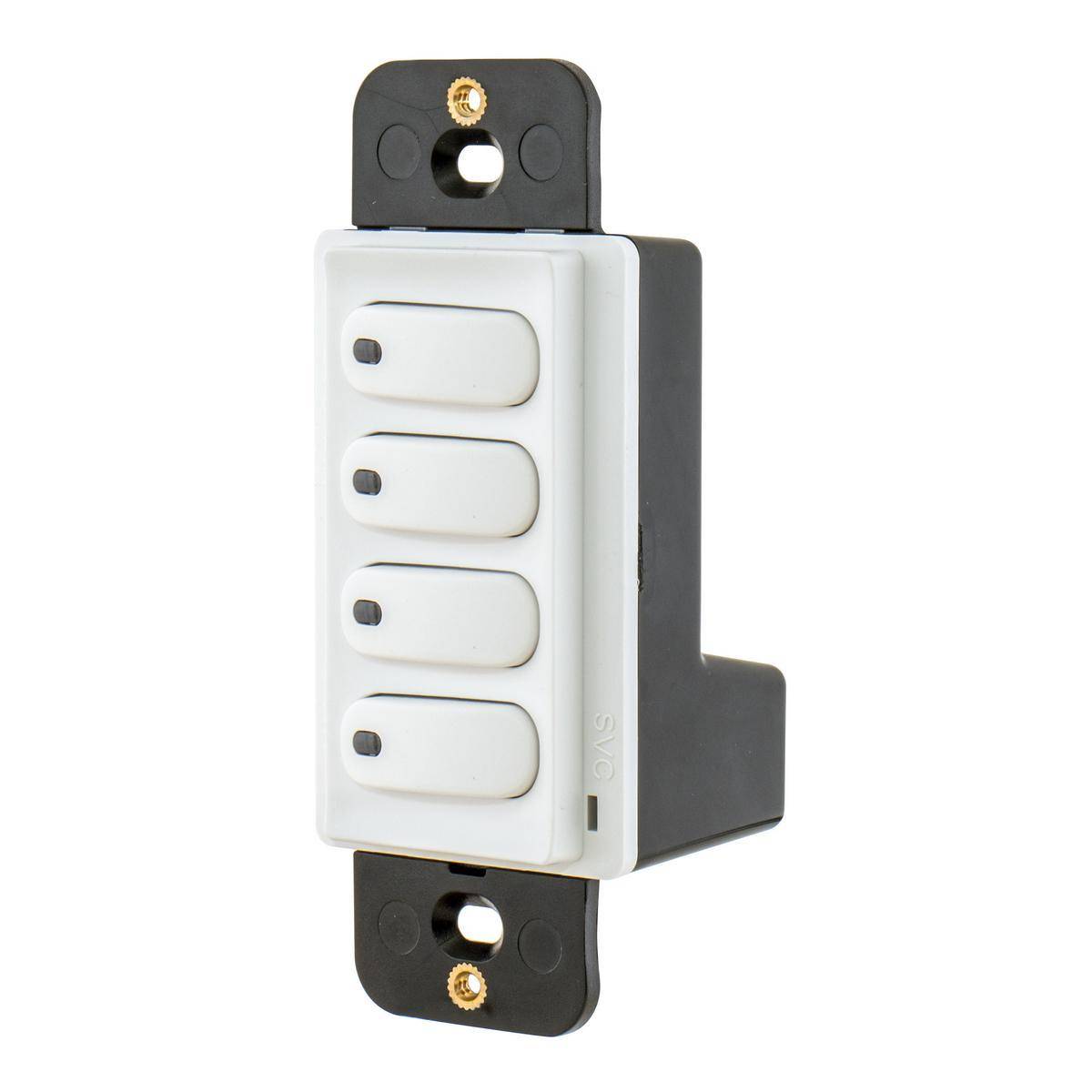 Wiring Device-Kellems DSM30W4P 4-Button Low Voltage Standard Decorator Rocker Switch With LED Pilot Light, 30 VDC, 100 mA, 1 Pole, Momentary/On Operation, White