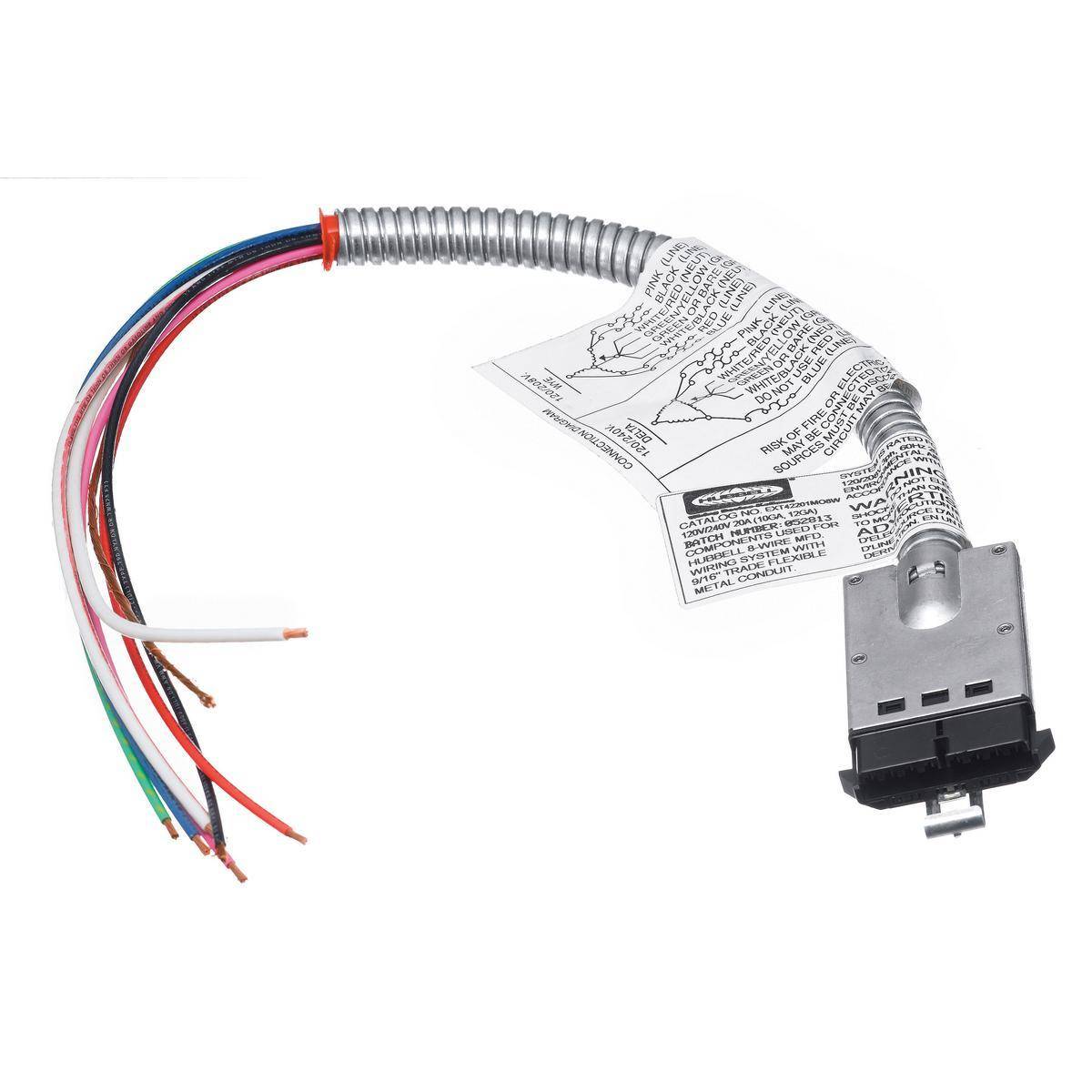 Wiring Device-Kellems EXT33201MO8W 8-Wire Male to Open Standard Cable Whip, For Use With 3/3/2 Connexion Modular Wiring System, 20 A, 120 VAC, 15 ft Cable, Floor Mount, Composite